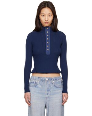 Rag & Bone Henley Lucy Bleu Marine En Laine Mérinos