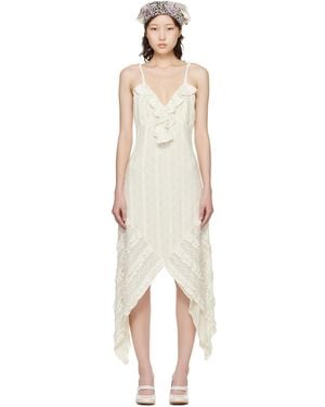 Anna Sui Off- Floral Ruffle Stretch Lace Handkerchief Midi Dress - Black