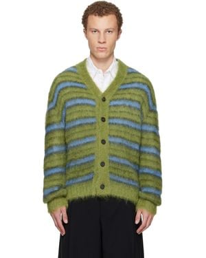 Marni Fuzzy Wuzzy Stripe V-Neck Cardigan - Green