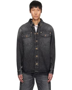 Versace ブラック ストーンウォッシュ デニム オーバーシャツ