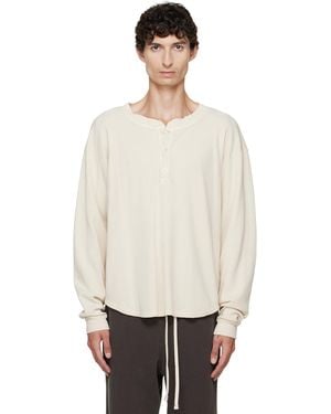 Les Tien Off- Thermal Baseball Hem Henley - White