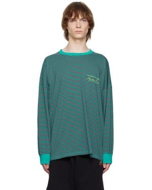 Martine Rose バーガンディ&ーン ボーダー 長袖tシャツ - グリーン