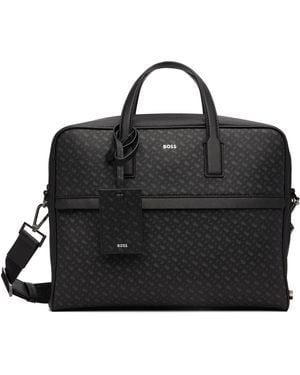 BOSS Monogram Foil-Emed Logo Briefcase - Black