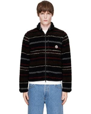Moncler Striped Wool Fleece Zip Sweater - Black