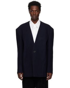 we11done Collarless Oversized Blazer - Blue