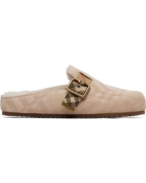 Burberry Check Shearling Urchin Clog Loafers - Natural