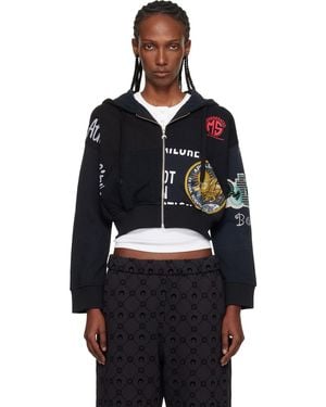 Marine Serre Regenerated Graphic Jersey Cropped Zipped Hoodie - Blue
