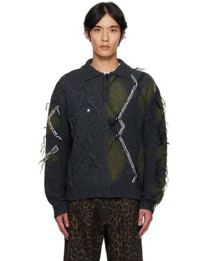 ANDERSSON BELL Argyle Fisherman Polo Jumper - Black
