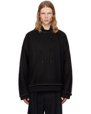 Juun.J Pull À Capuche Étagé Noir À Empiècement En Filet