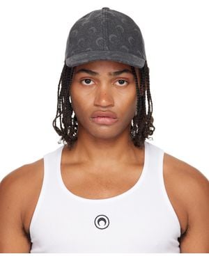 Marine Serre Casquette De Baseball Grise En Denim À Logos De Lune Imprimés Au Laser - Blanc