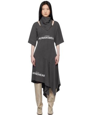 Pushbutton Scarf Midi Dress - Black