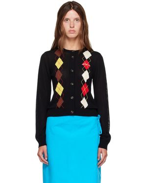 Ganni Cardigan Noir À Motif Argyle - Bleu