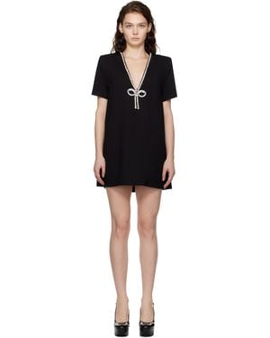 Area Crystal Bow V-Neck T-Shirt Minidress - Black
