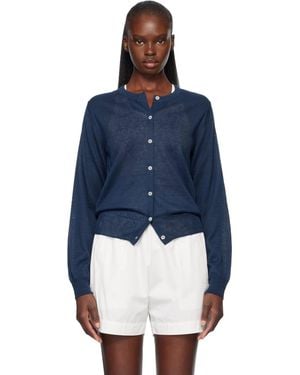 NOTHING WRITTEN Cardigan Rola Bleu Marine En Lin