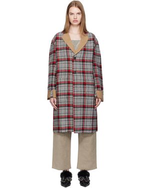 R13 Manteau Réversible Rouge Et Gris À Bords Bruts - Noir