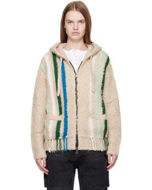 ANDERSSON BELL オフホワイト Reverse Strip ニットフーディ - ブラック