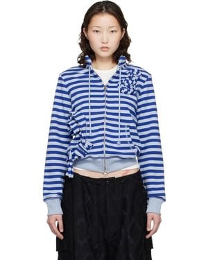 OPEN YY Ssense Exclusive Applique Knit Zipup Sweatshirt - Blue