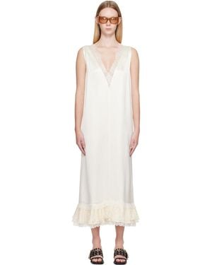 Ganni Off- Lace Satin Maxi Dress - White