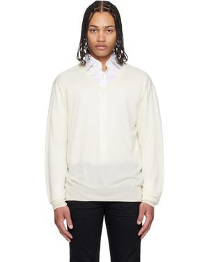 Tom Ford Off- Fine Gauge Cashmere Ls V-Neck Jumper - White