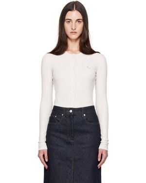 Maison Kitsuné Off- Baby Fox Ribbed Cardigan - White