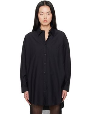 SILK LAUNDRY ブラック コットンシルク ラウンド シャツ - ブルー