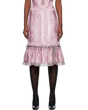 Anna Sui Crushed Satin Ruffle Midi Skirt - Pink