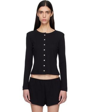 Leset Pointelle Classic Crew Cardigan - Black