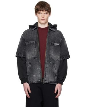we11done Faded Layered Hoodie Denim Jacket - Black