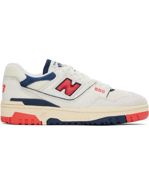 New Balance オフホワイト&レッド 550 スニーカー - ブラック