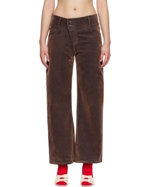 C+plus Series Flocked Washed Jeans - Brown