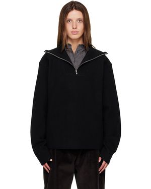 R2W Paulo Wool Hairy Zip-Up Sweater - Black