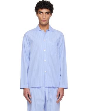 Tekla Poplin Long-Sleeved Pyjama Shirt - Blue