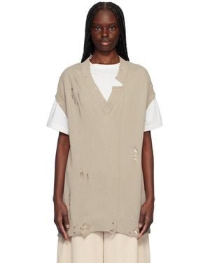 Yohji Yamamoto Taupe 7G2P Jersey V Neck Vest - Multicolour