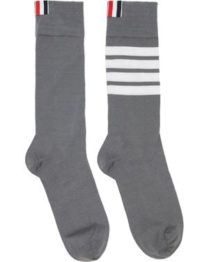 Thom Browne Cotton 4-Bar Mid Calf Socks - Grey