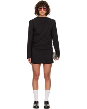 C+plus Series Cross Panels Long Sleeve Minidress - Black