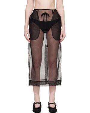 Simone Rocha Sheer Frayed Column Pencil Midi Skirt - Black