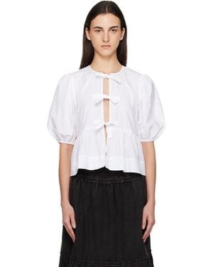 Ganni Cotton Poplin Peplum Tie Blouse - White