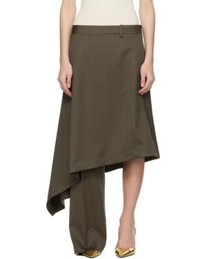 Bottega Veneta Khaki Wool Subtle Stripe Skirt Trousers - Multicolour