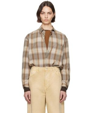 AURALEE Chemise Brun Et Gris En Toile Oxford Légère De Laine À Carreaux - Neutre