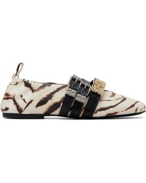 Ganni Off- & Sue Triple Zebra Ballerina Flats - Brown