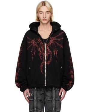 THUG CLUB Dragon Stud Zip-Up Hoodie - Black