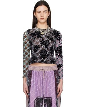 Chopova Lowena Picnic Plaid Flocked Mesh Top - Black