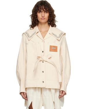 Simone Rocha Off- Sailor Collar Workwear Bow Denim Jacket - Natural