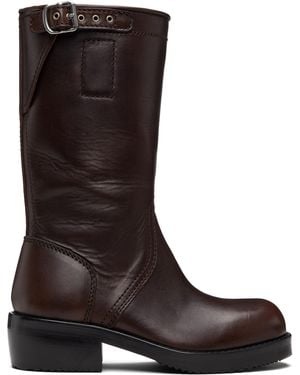 Dries Van Noten Leather Biker Boots - Brown
