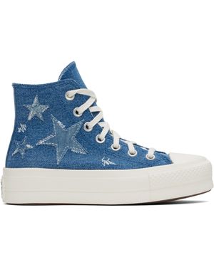 Converse Chuck Taylor All Star Lift Platform Denim High Top Trainers - Blue