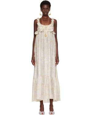 Chloé Painted Flowers Print Silk Charmeuse Maxi Dress - Natural