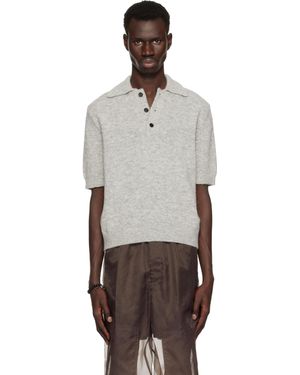 Dries Van Noten グレー アルパカウール ニットポロシャツ - ブラック