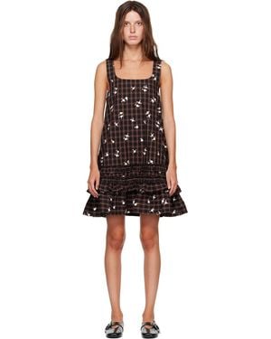 Ganni Printed Check Minidress - Black