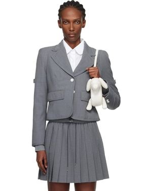 Thom Browne Veston Écourté Gris En Tissu Gaufré De Laine