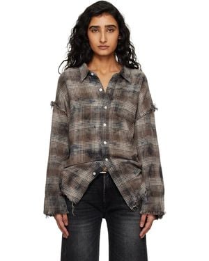 R13 Shredded Seam Drop Neck Shirt - Black